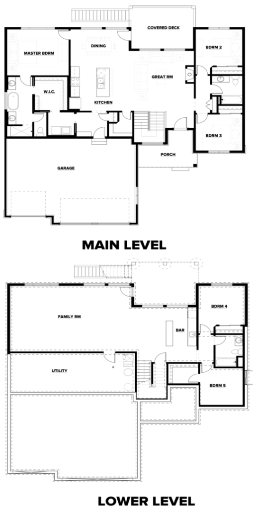Black and white floor plan layout with labeled rooms, furniture, and fixtures in a building design.