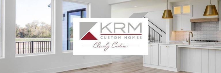 beautiful kitchen design with a clearly custom KRM logo over top