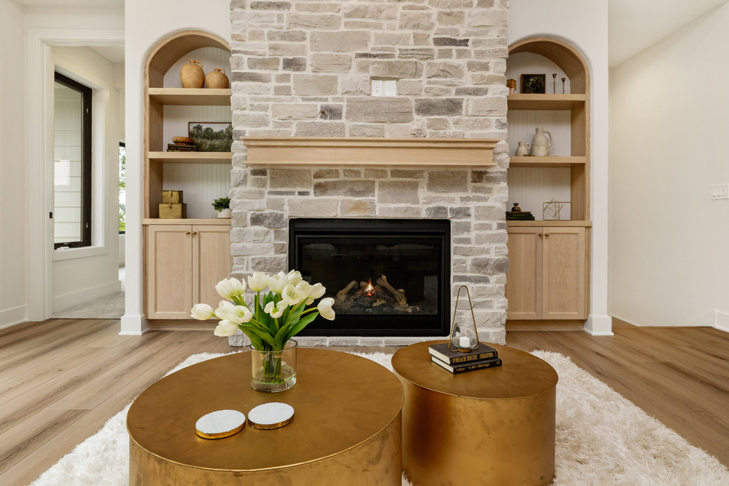 Custom living room with fireplace